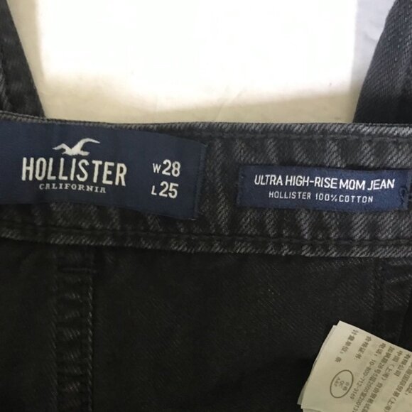 Hollister Ultra High Rise Mom Jeans Pockets Zip Fly Raw Hem Dark Wash Cotton 28 - Picture 8 of 13